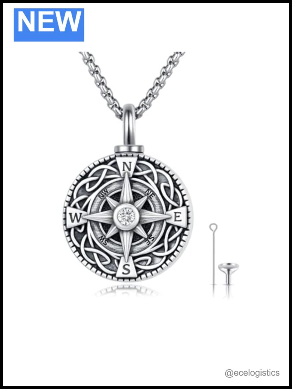 Sterling Silver Cremation Urn Necklace Celtic Compass Memorial Pendant